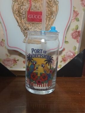 Margaritaville Clear Glass Tumbler with Tropical Parrot Design